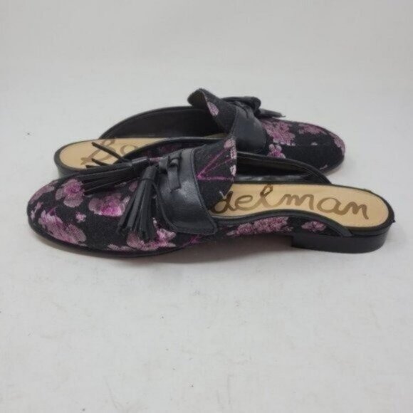 Sam Edelman | Leather Paris Jacquard Floral Cherry Blossom Mules Black Pink - Picture 8 of 11